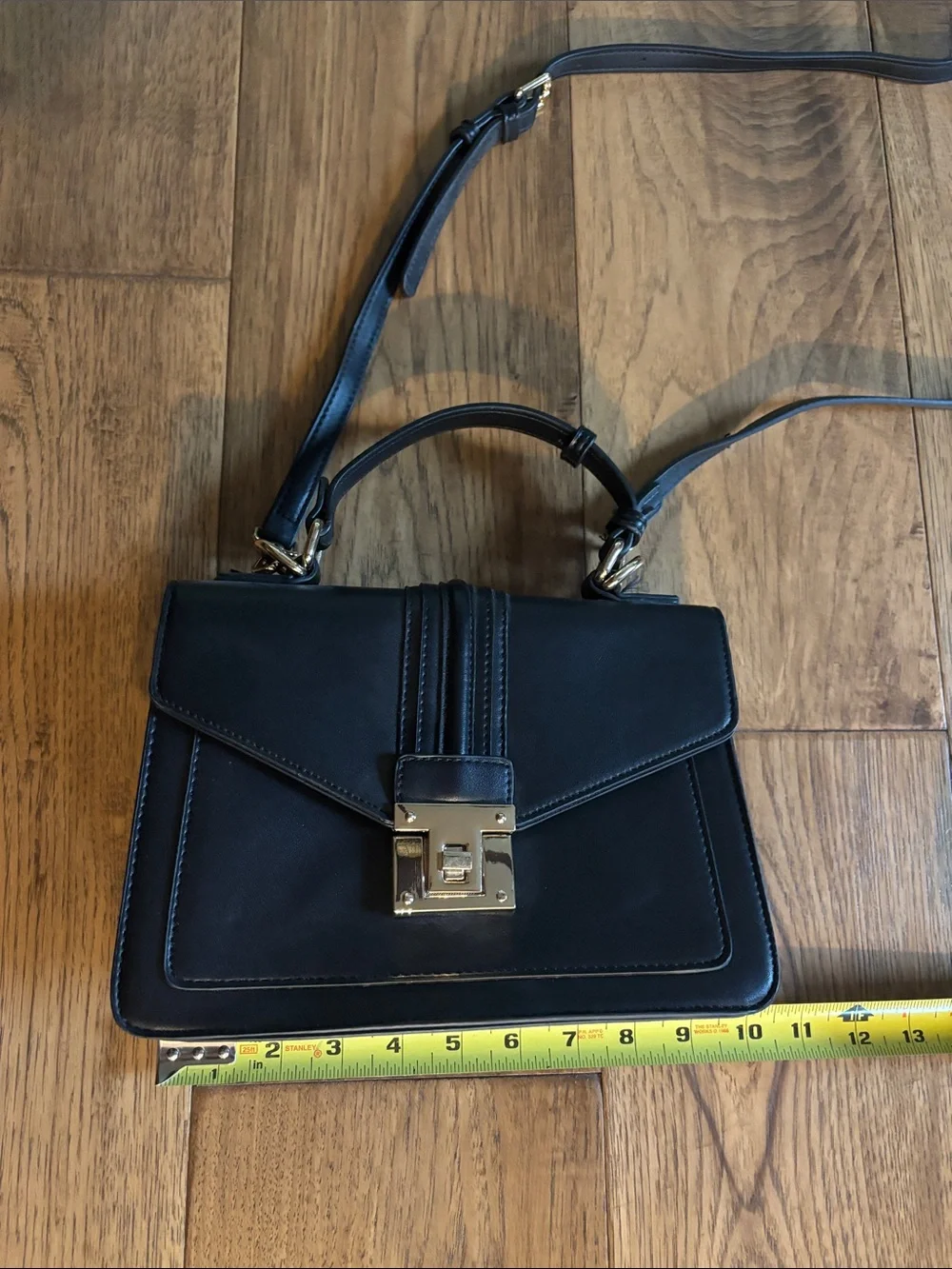 Classic Black Top-Handle Crossbody Bag with Gold Hardware NEW